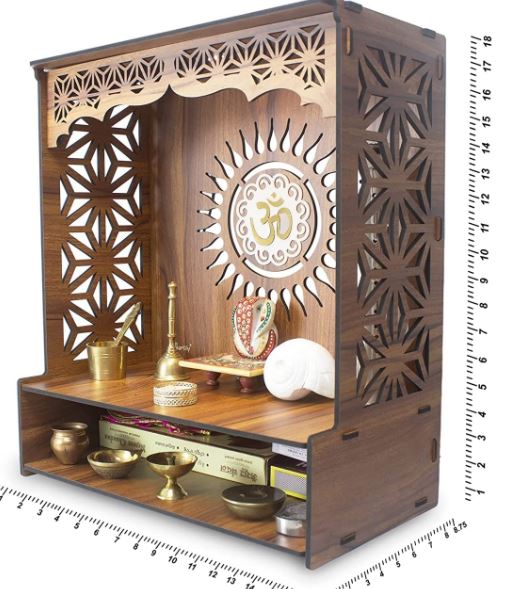 Wooden Pooja Stand Designer Mandir for Home Office Brown Temple