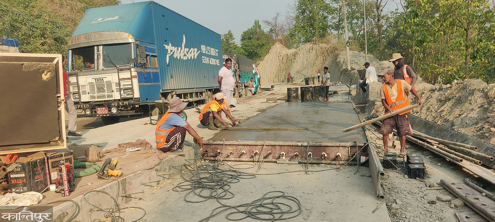 Downhill road construction begins