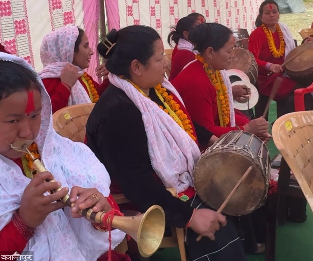 A beautiful woman enjoying panchebaja and jhumarani