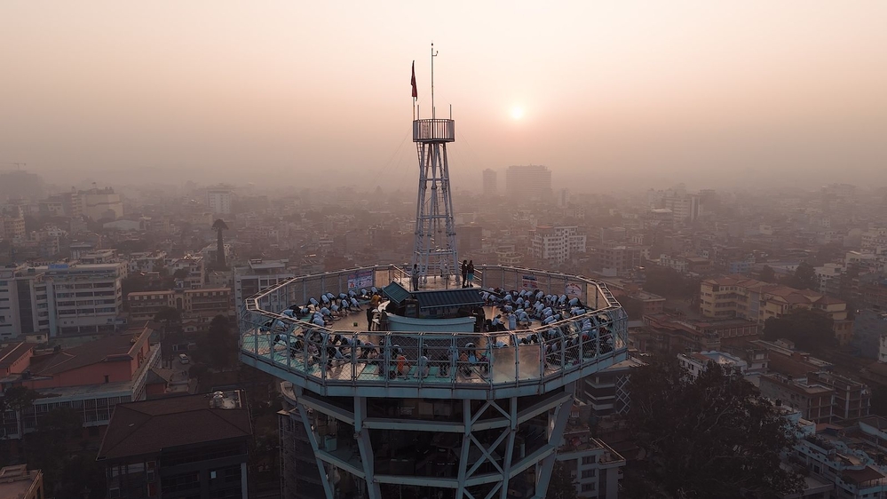 Yoga practice at the 'Skywalk' tower