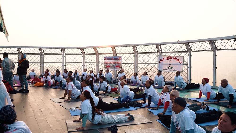 Yoga practice at the 'Skywalk' tower